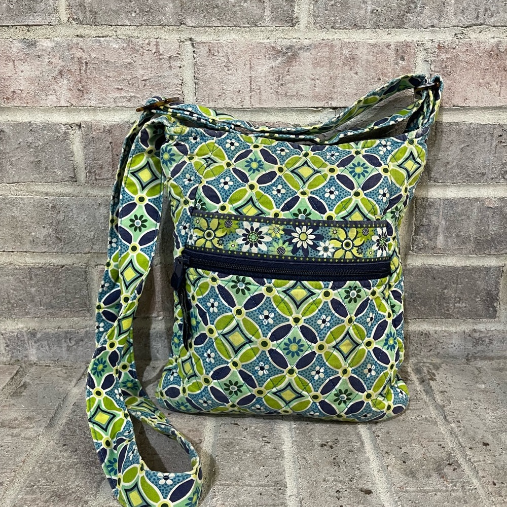 Vera Bradley Green and Blue Crossbody Bag with Quilted Design